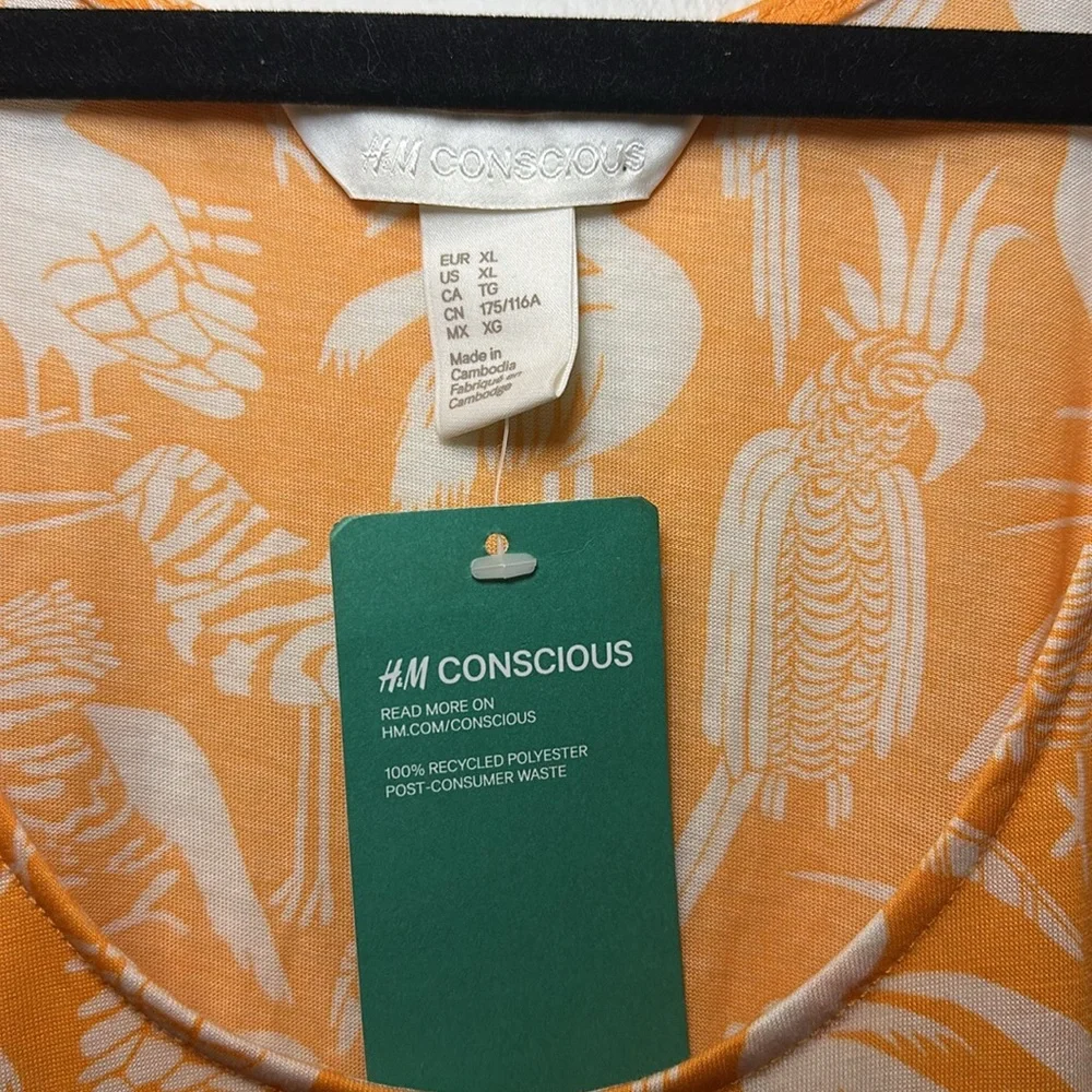 💛H&M Conscious Women’s Orange Tropical Bird Sleeveless Top Sz XL